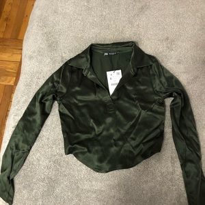 Zara satin green top with collar size small